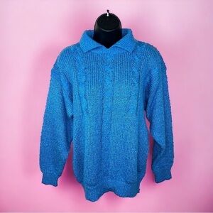 Small Vintage Bristol Court Vibrant Blue Sweater Collar Cardigan Knit